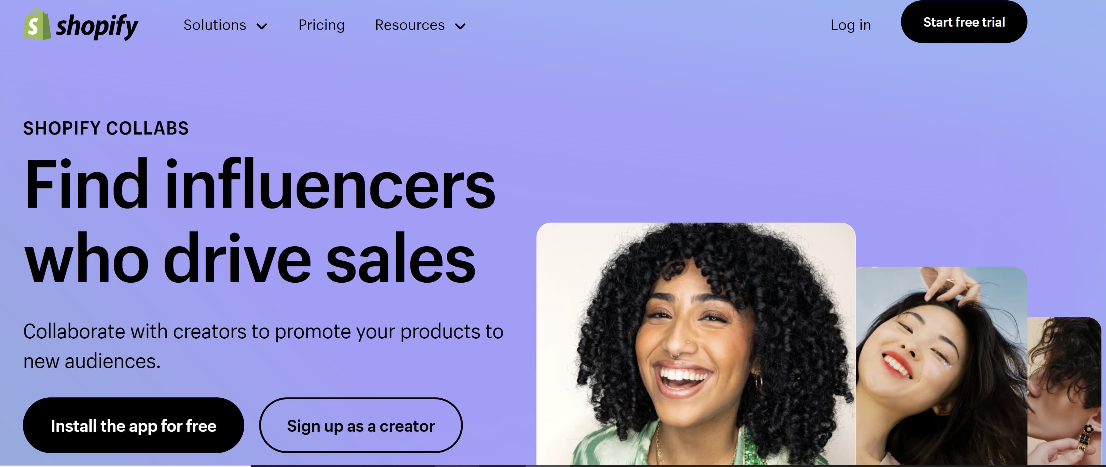 Screenshot of Shopify Collabs; influencer marketing channels 