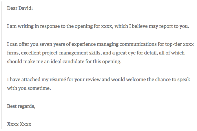 Short and sweet cover letter example