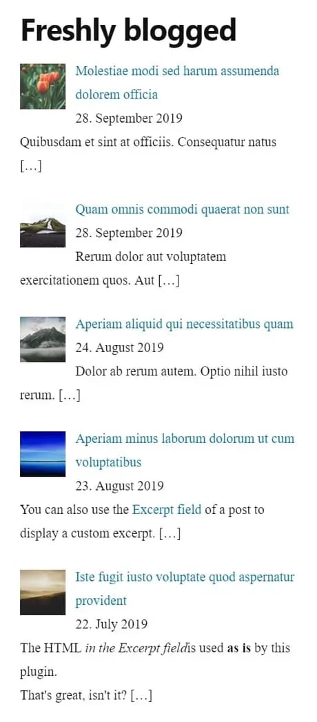 an example of a latest posts lists generated by a plugin