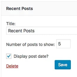 The settings of WordPress's built-in recent posts widget 