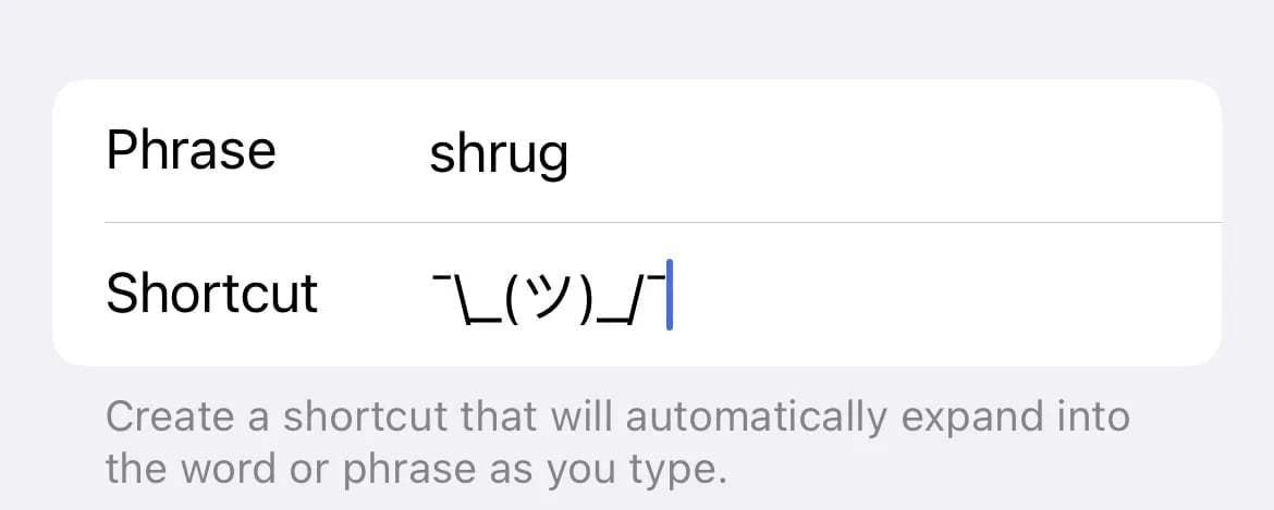 How to create a shrug emoji keyboard shortcut on iPhone