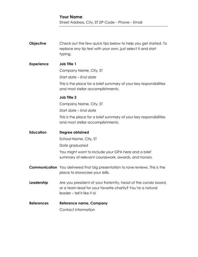 simple chronological resume template