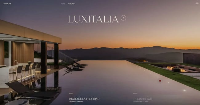 simple website examples: Luxitalia homepage picture of california 