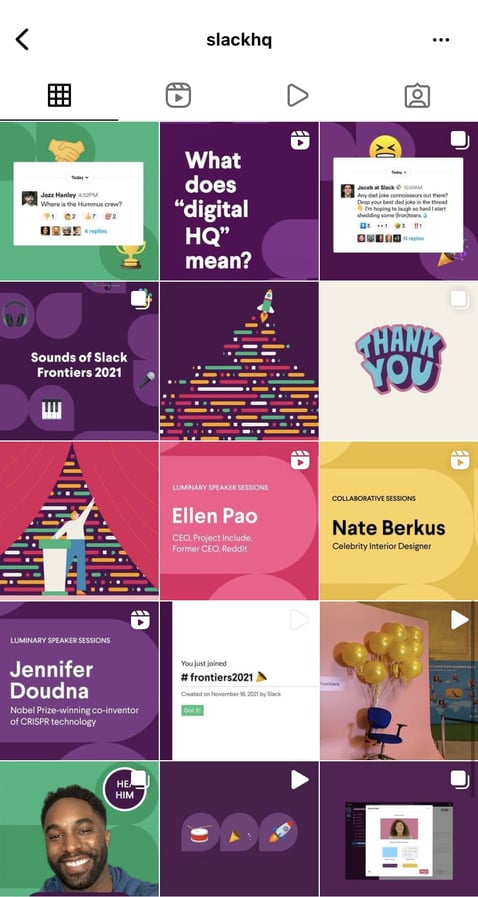 brand identity elements example: color scheme from slack instagram