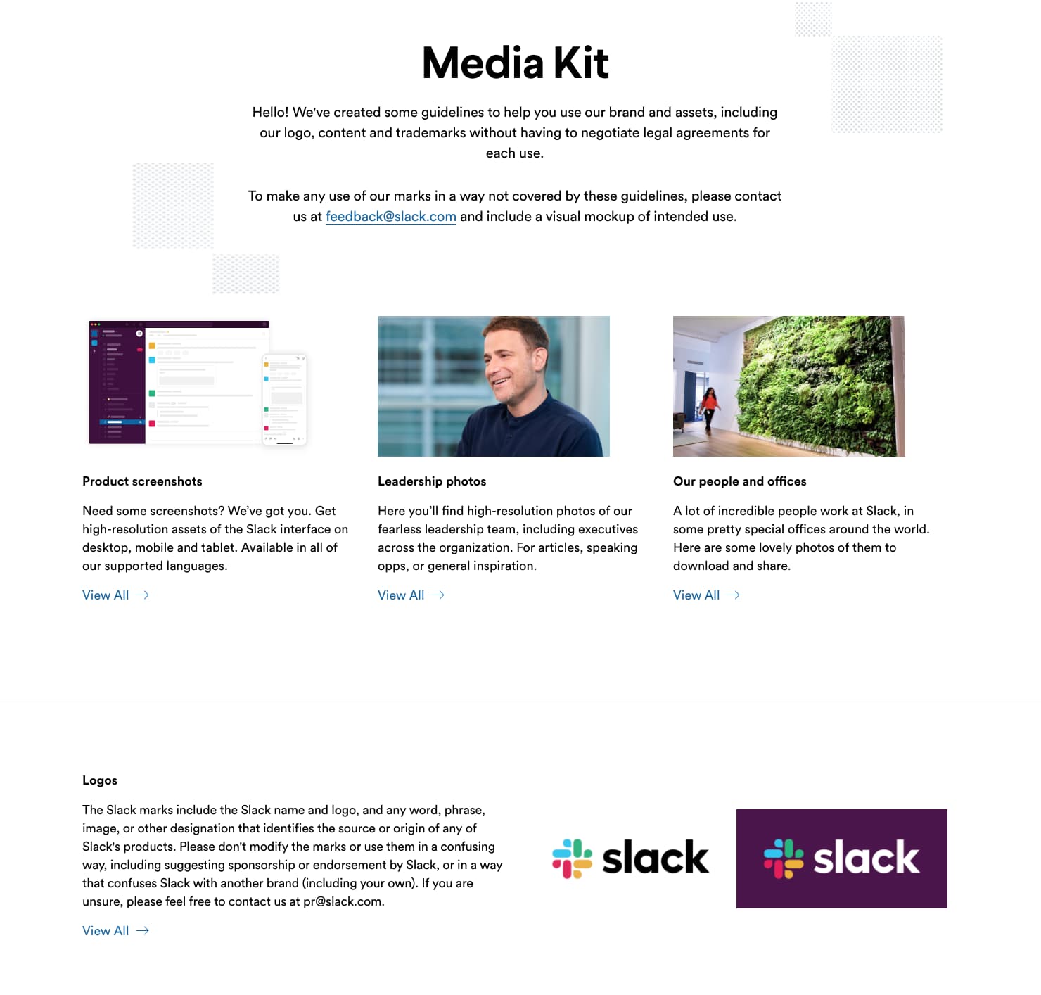 slack website media kit table of contents