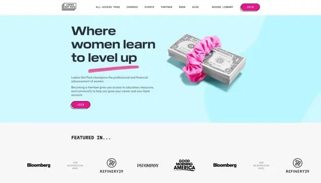 homepage for the small business website design example ladies get paid