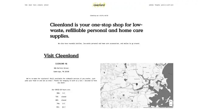 homepage for the small business website design example cleenland