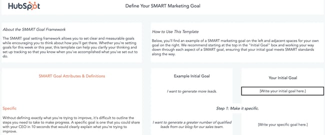 free marketing Microsoft Excel template: smart goals