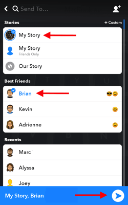 Danh sách bạn bè trên Snapchat để gửi snap cho bạn bè của bạn