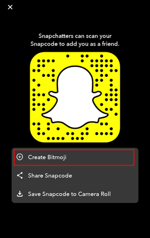 Snapchat Snapcode with option to Create Bitmoji