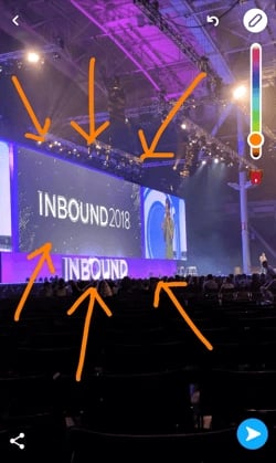 Snapchat from INBOUND 2018 with orange arrows drawn from the draw icon