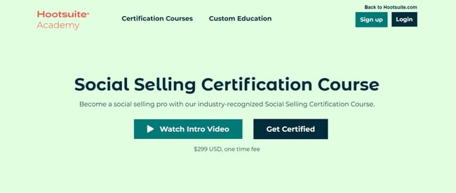 Landing page for Hootsuite’s Social Selling Certification Course.