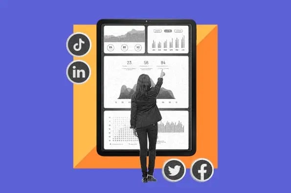 social media analytics: image shows a person in front of an analytics screen 