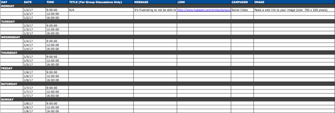 Social media calendar template for LinkedIn content