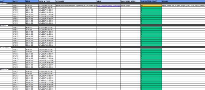 Social media calendar template for Twitter content