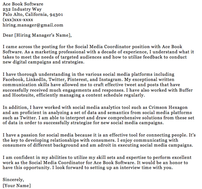 cover letter for social media agent position
