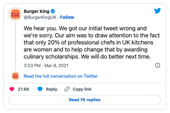 Social media crisis management, example from Burger King