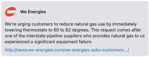 Social media crisis management, example from We Energies.