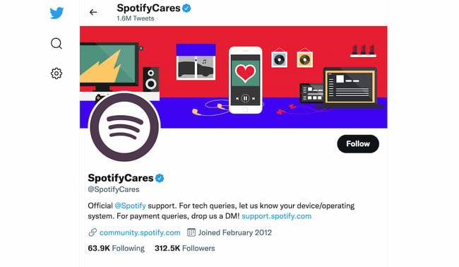 social media customer service examples: spotify cares