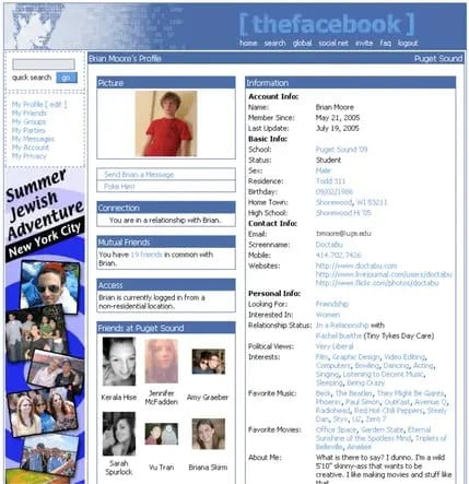 image displaying the original layout of a facebook profile