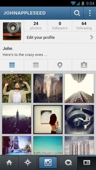 image displaying the original ux and layout of an Instagram profile