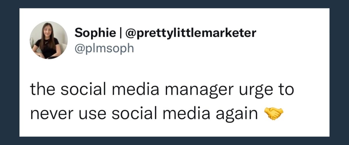 گرافیکی که می خواند "مدیر رسانه های اجتماعی توصیه می کنند که دیگر هرگز از رسانه های اجتماعی استفاده نکنید"