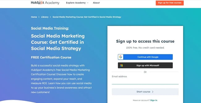 Image of the HubSpot Academy free social media strategy course