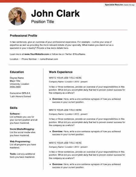 Resume templates, Word, Face forward