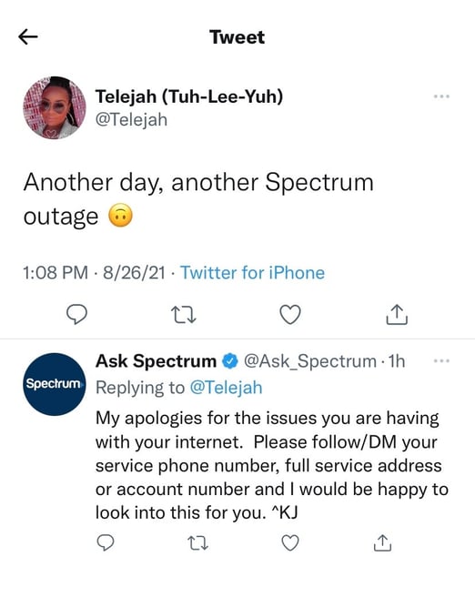 spectrum internet social listening example on twitter