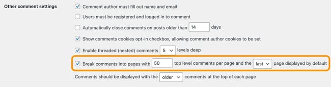 speed up a wordpress site by paginating comments