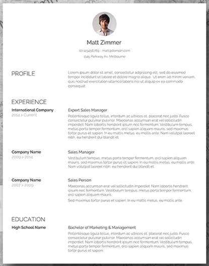  Spick and Span resume template with clean, bold typeface and professional headshot