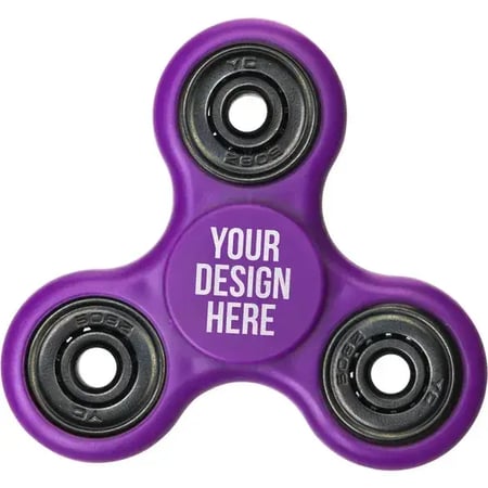 Fidget spinners are a fun company swag gift option.