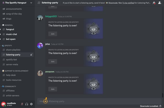 spotify listening party discord server for listening party