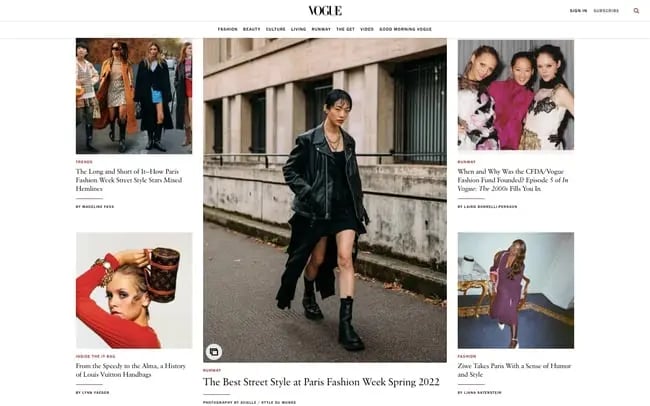WordPress website example: Vogue