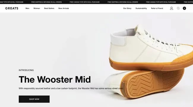 Shopify website example: GREATS