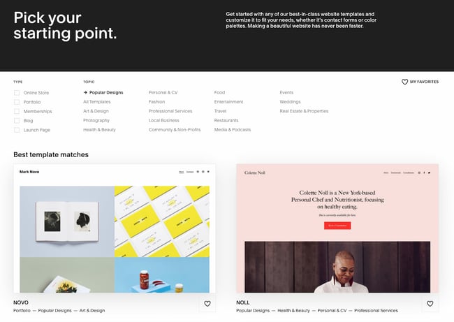 Squarespace website builder template library