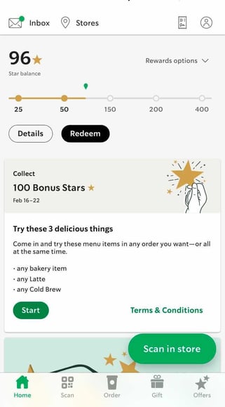 starbucks in-app loyalty points homepage example