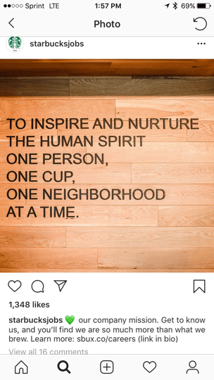 Photo of Starbucks employer brand on Instagram