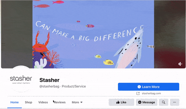 Stasher Facebook cover video with a graphic about single-use plastic