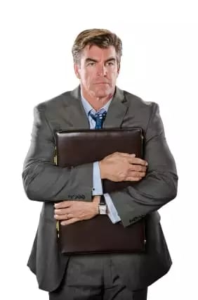stock photo - business person hugging briefcase