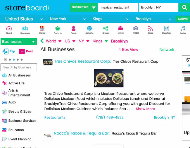online business directory: storeboard