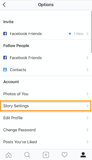 Story Settings button on Instagram