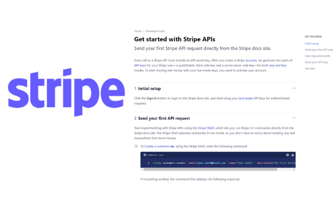 Stripe logo and ACH API instructions