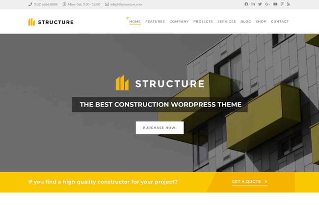 best construction company wordpress theme: structure demo page 