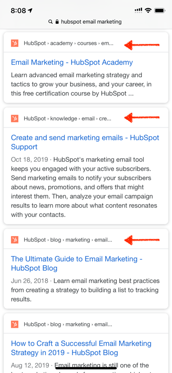 structured data breadcrumbs favicon mobile example hubspot