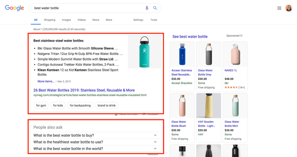 structured data featured snippet google example stainless steel water bottles