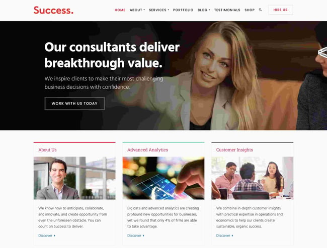 best business consulting wordpress themes: success home page demo 