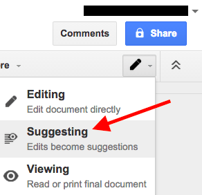 Suggesting mode for editing a Google Doc