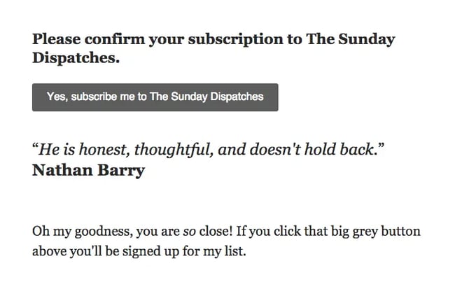 email opt-in wording example from The Sunday Dispatch