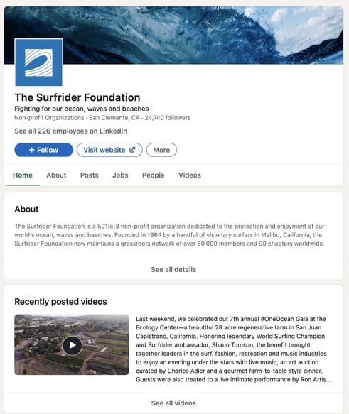 بهترین پروفایل های لینکدین غیرانتفاعی: بنیاد surfrider